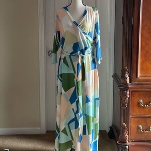 Geometric Print Wrap Dress